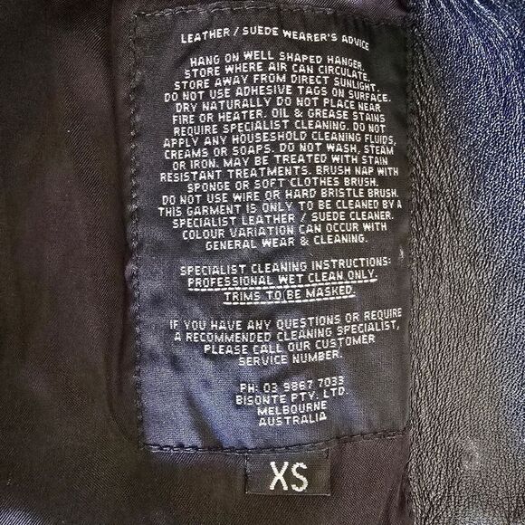 BISONTE Womens Black Leather Jacket Size XS Zip Up Hand Made In Australia Preppy - Picture 5 of 8